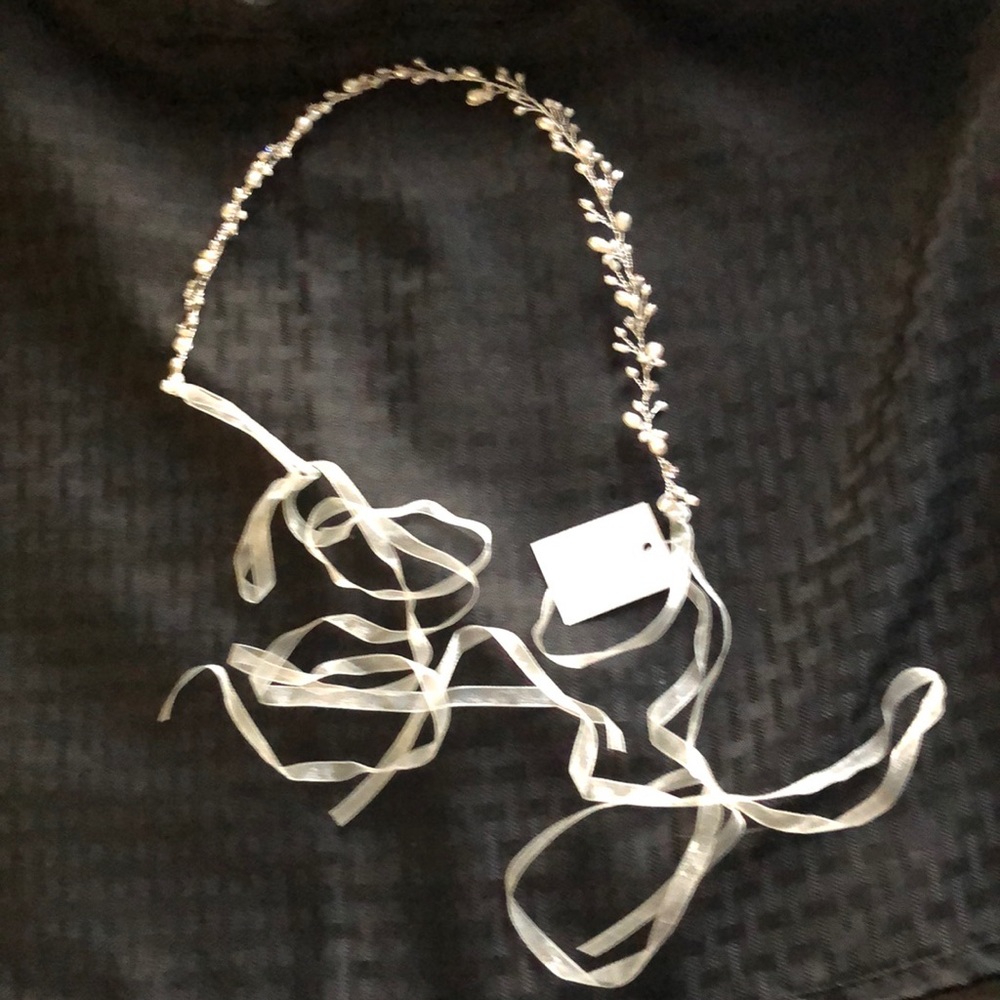 Crystal and pearl headband with ribbons. NWT!